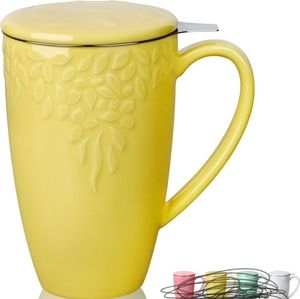 Tea Mug Infuser w/ Lid Porcelain Ceramic 16oz